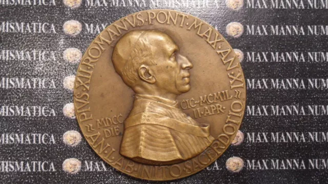 MEDAGLIA BRONZO PIO XII ANNO XI STRAORDINARIA 1949 50° SACERDOZIO MODULO 60 mm.