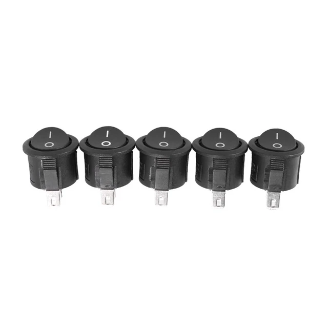 2 x (5 pezzi nero pulsante SPST on/off interruttore a bilanciere rotondo AC 6A/125V 3A/28946