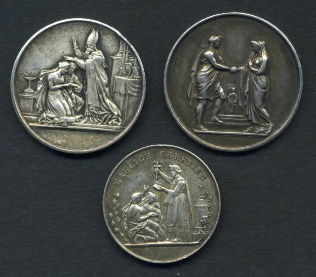 (1835) LOT de 3 MEDAILLES RELIGIEUSE en ARGENT ( Poinçon : ARGENT )