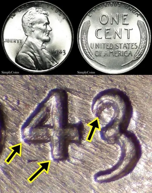 1943 DDO #5 Steel Lincoln Wheat Penny Cent GEM BU Uncirculated US Coin SKU-5358