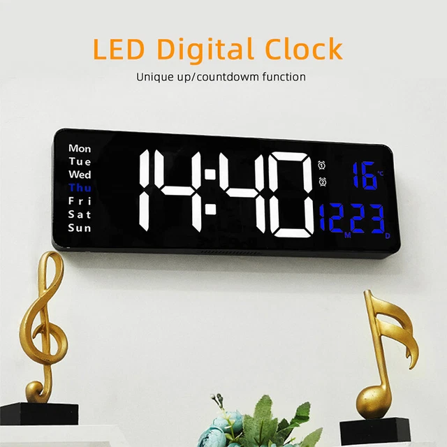 Lancoon Digitale LED-Wanduhr Mit RGB-Nachtlicht & Fernbedienung – Zeigt Temperatur, Datum, Woche, 2 Wecker, Auto-sensing Licht