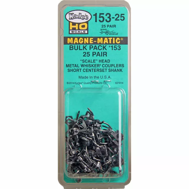 Kadee #153-25 Bulk Pack - 25 pair #153 Scale Whisker Metal Couplers, HO Scale