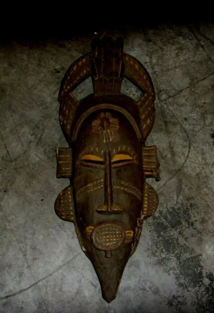 Spectacular Antique African Tribal carved  wood wall sculpture mask,