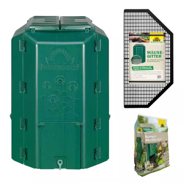 Compostador térmico Neudorff DuoTherm 530 litros + rejilla para ratones + Radivit 5 kg compost
