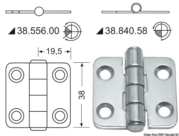 Charnière Inox 38x39 MM Marque Osculati 38.840.58