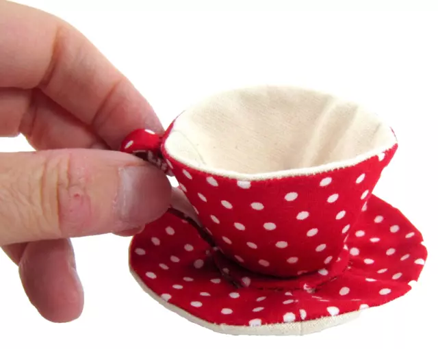 ❤️Handmade❤️ Miniature Teacup Hair Slide - Tiny Spots Red *Alice in Wonderland*