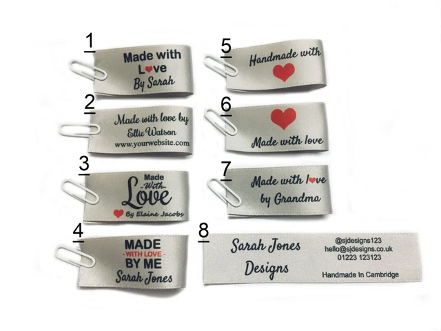 Personalised Silver Handmade with love sew stitch in craft hobby business labels