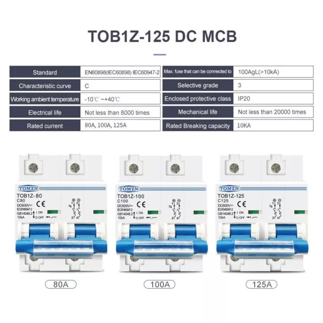 Interruttore automatico DC MCB 2P 125A 100A 80A 600V sicuro ed efficiente per so