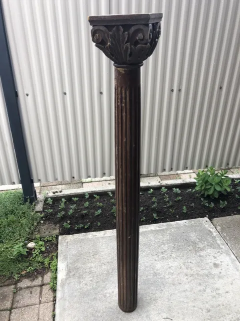 Antique 57 3/8” Ornate Wood Post Column, Railing Staircase