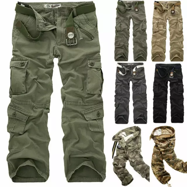 Mens Army Cargo Combat Military Trousers Slacks Multi Pockets Casual Work Pants