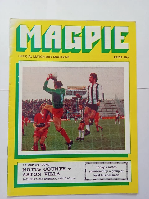 Notts County Vs Aston Villa F.A cup 3rd Round Football Programme