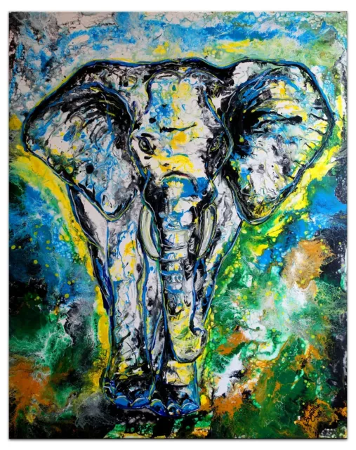 BURGSTALLER Kunst Bild Elefant handgemalt Leinwandbild Original Gemälde Unikat