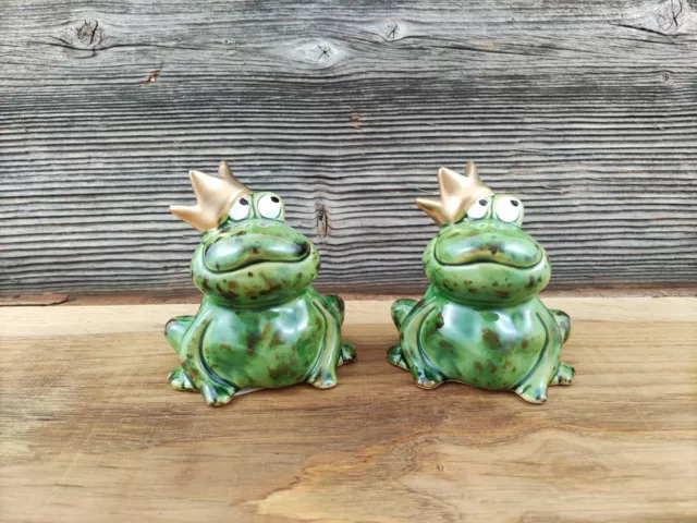 Froschkönig 2er SET Frosch mit Krone Dekofigur Keramik Frösche Deko Figuren