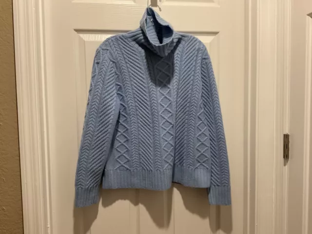 Used Saks Fifth Avenue Women's BLUE 100% Cashmere Turtleneck Sweater size XL N32