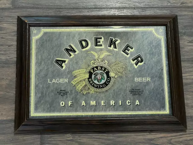 Vintage 1981 Pabst Blue Ribbon Brewing Company Andeker Beer Mirrored Bar Sign
