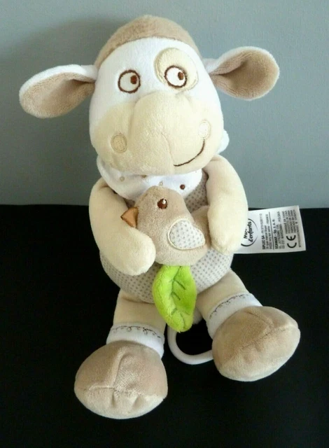 *. Doudou Peluche Musical Mots D'enfants Mouton Gris Beige Oiseau Feuille Neuf*