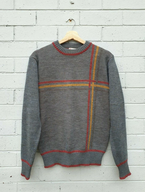 Vintage 80S Grandway Wool Mix Marle Stripe Knit Ribbed Sweater Jumper Unisex S M
