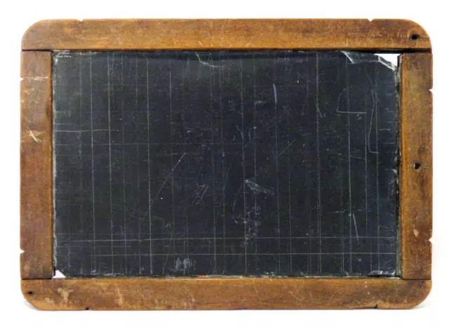 Late 19Th-Early 20Th C Vint Small Ruled Charcoal Slate Chalkboard, W/Pine Frame