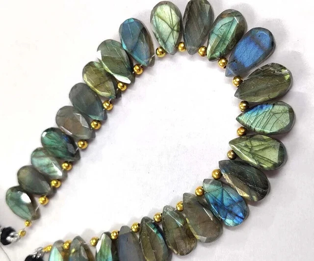 8" Naturel Bleu Labradorite Quartz Plat Perles En Forme De Poire AAA+...
