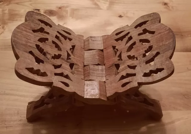 Vintage Hand Carved Wood Bible Cook Book Holder Folding Stand India