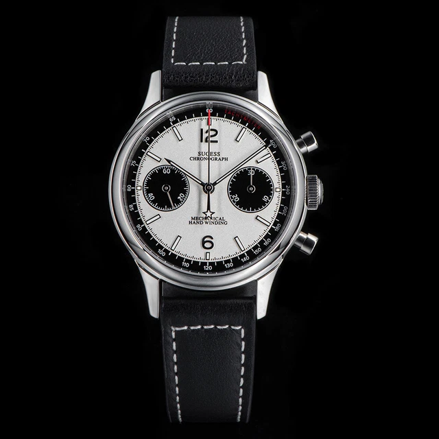 Sugess 1963 Pilota Cronografo Meccanico Uomini Orologi Gabbiano ST19 Swanneck Movimento a carica manuale Orologio da polso, Colore 1