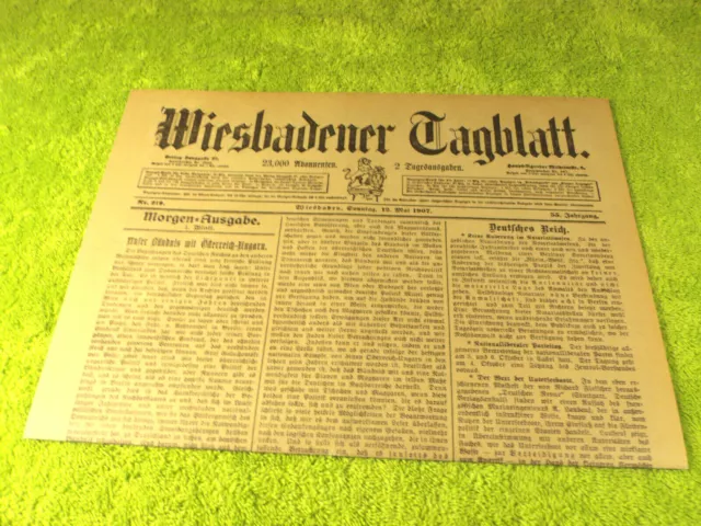 Wiesbadener Tagblatt 12. Mai 1907 Faksimile Kurhaus Einweihung Deutsches Reich