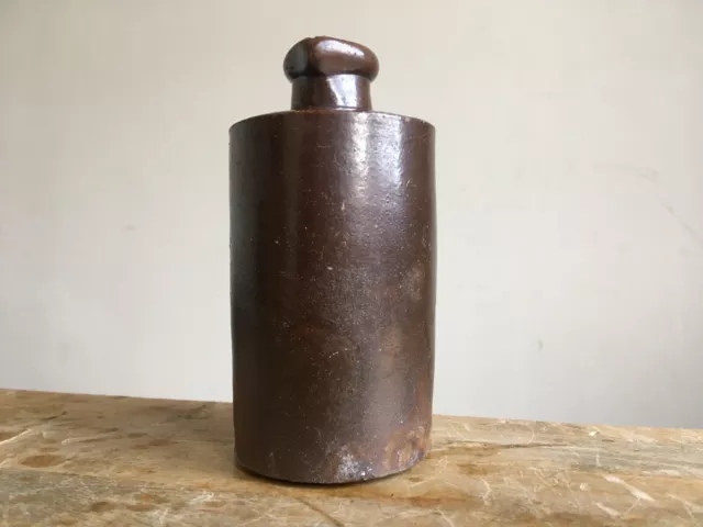 Antique Small Brown Stoneware Ink Bottle Farmhouse Barn Salvage