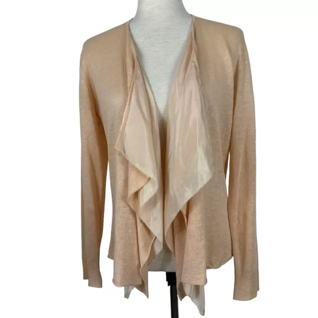 Eileen Fisher Cascading Cardigan XS Beige Peach Linen Silk Knit Open Front NEW