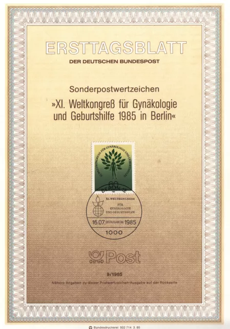 Ersttagsblatt   B  1985/09   "  Xi.weltkongress Für Gynäkologie Und  "  Berlin