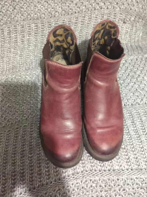 FLY LONDON LADIES ankle Boots Leather Red Burgundy Zip UK 6 EU 39