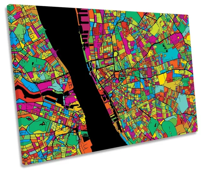 Liverpool City Modern Map Picture SINGLE CANVAS WALL ART Print Multi-Coloured