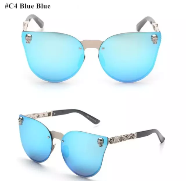 HBK Rose Gold Sunglasses Women Skull Mirror Diamond Brand Designer Metal Frame S