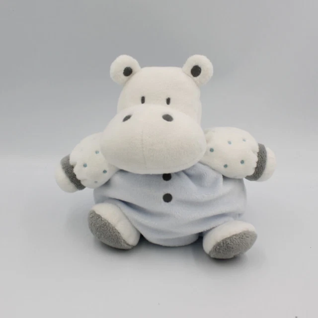 Doudou hippopotame bleu blanc gris pois OBAIBI - 26850
