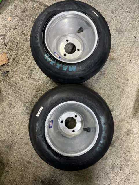 Two American pattern 6” diameter go kart racing wheels with tires Drift Trike