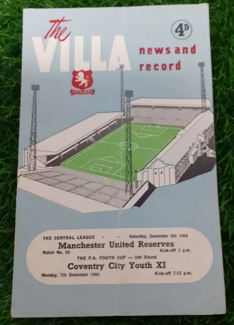 Aston Villa Res v Manchester United Res Central Lge Football Programme 5/12/1964