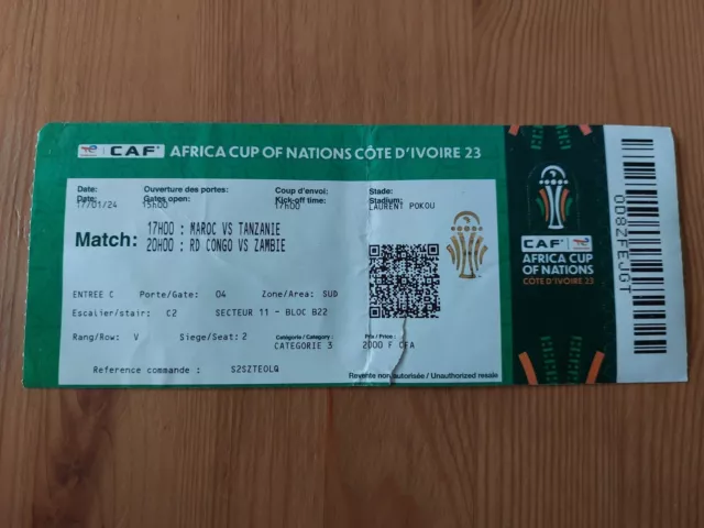 Used Ticket Africa Cup of Nations 2024 Morocco Tanzania + RD Congo Zambia