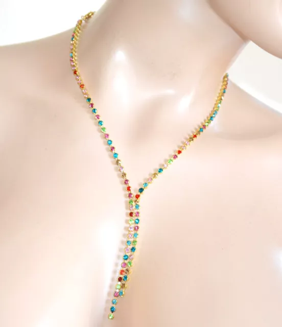 Collier ras du cou femme or doré cristal strass multicolore UF275