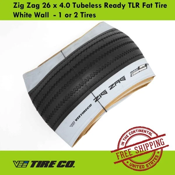 Vee Tire Zig Zag 26 x 4.0 Tubeless Ready TLR Fat Tire White Wall  - 1 or 2 Tires