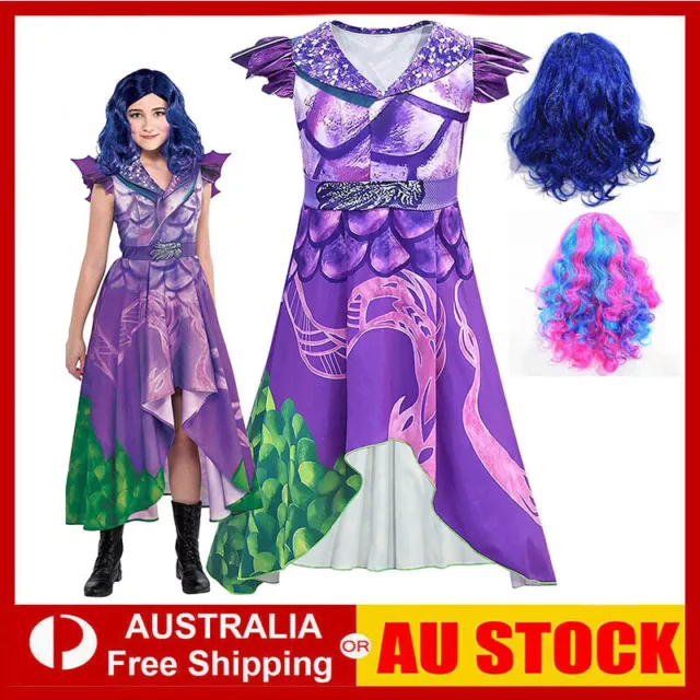 Kids Girls Descendants 3 Audrey Mal Costume Fancy Dress Wig Halloween Cosplay AU