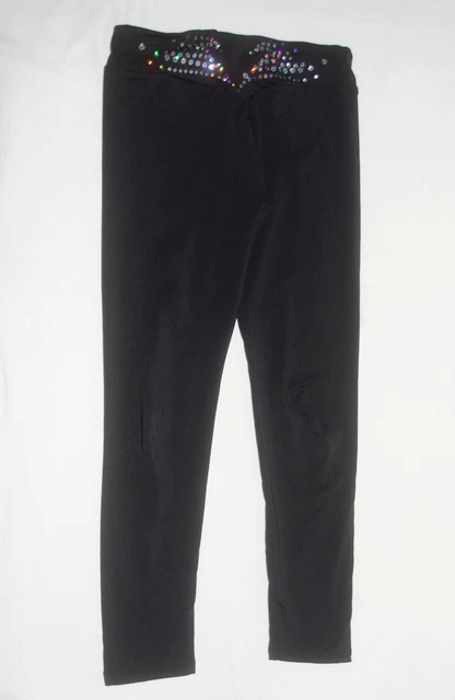 DOMYOS GYMNASTICS DANCE CROP BLACK RHINESTONE LEGGINGS (Age 8)