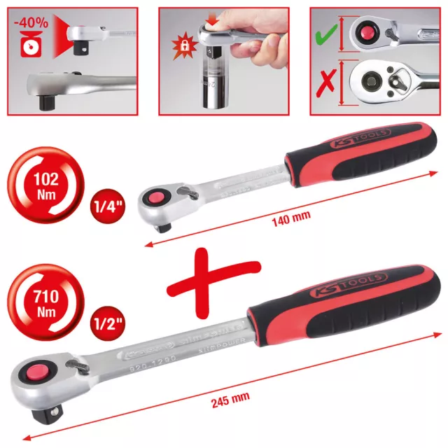 KS Tools Slimpower Umschaltknarren-Satz, 2-tlg.1 / 4" + 1/2 (920.0002)