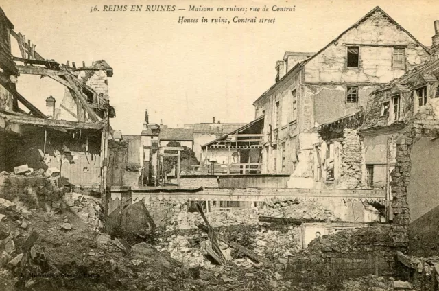 Carte REIMS en ruines Maisons en ruines rue de Contrai