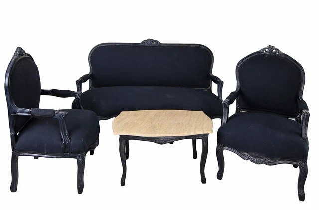 Fauteuil Baroque Toile De Jouy Noir – Palazzo INT, Neuf, Style Rococo