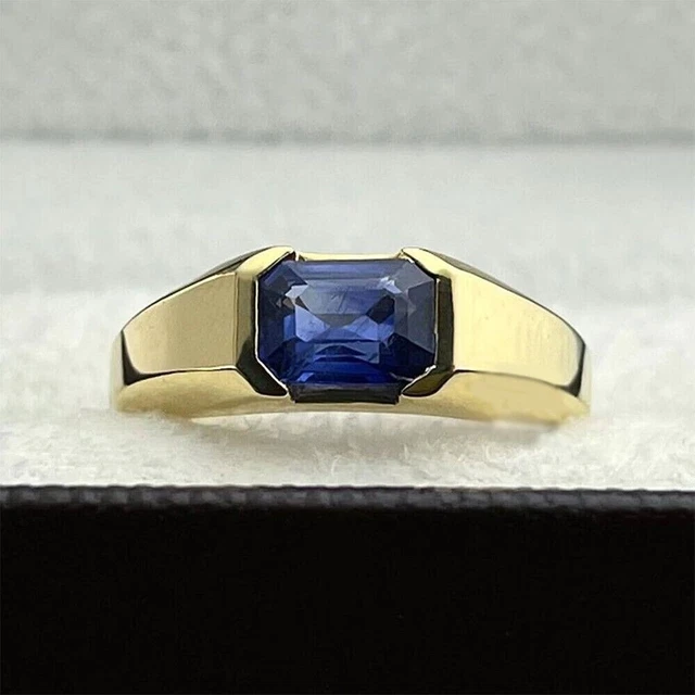 2.30 Ct Natural Blue Sapphire Men's Solitaire Engagement Ring in 14K Yellow Gold
