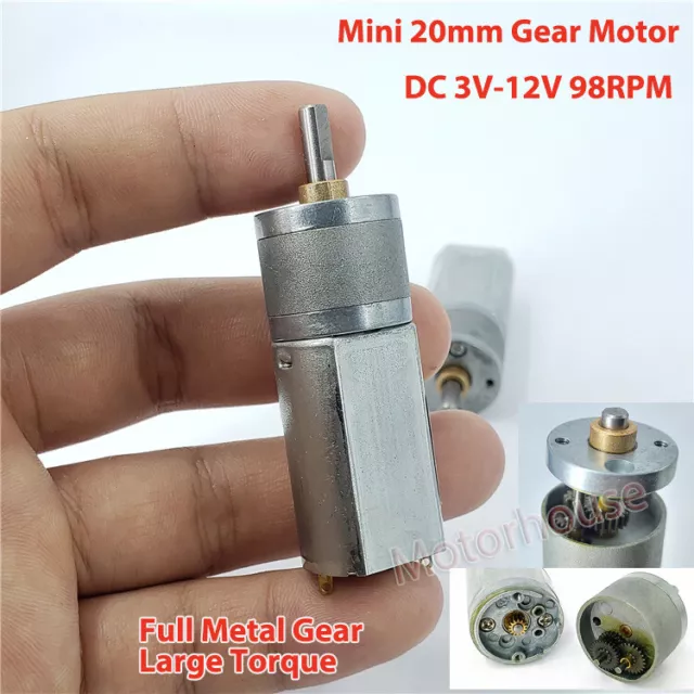 DC 5V-12V 95RPM Slow Speed Large Torque Mini 20mm Full Metal Gearbox Gear Motor