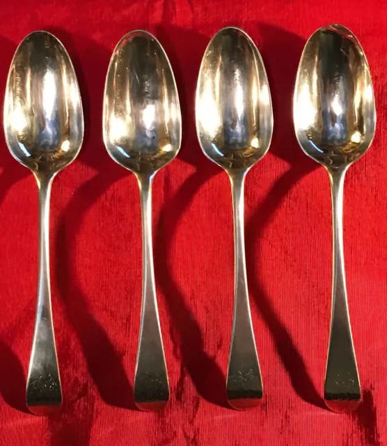 Set of 4 Large George II English Sterling Silver Serving Spoons 1759
