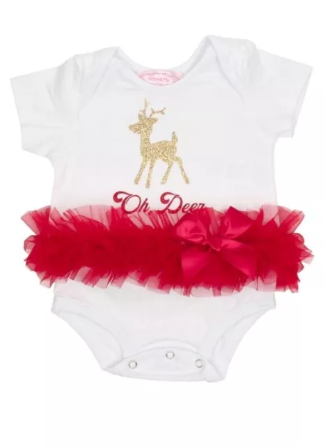 Popatu Baby Girl "Oh Deer" Christmas Skirted Tutu Bodysuit Red/White 3-6mths $29