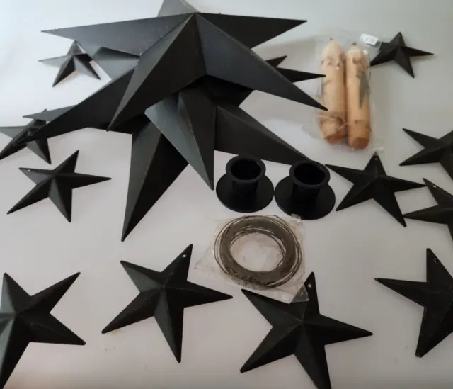 LOT of Black Metal Barn Star Crafts Primitive Country Decor Candle Holder Rustic
