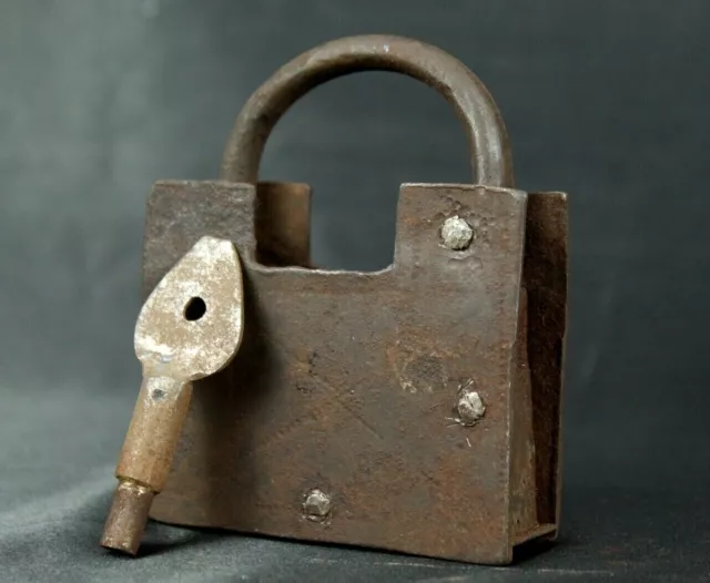 Vintage Iron Padlock: Rare Screw Style Key, Old Indian Handmade Working Lock