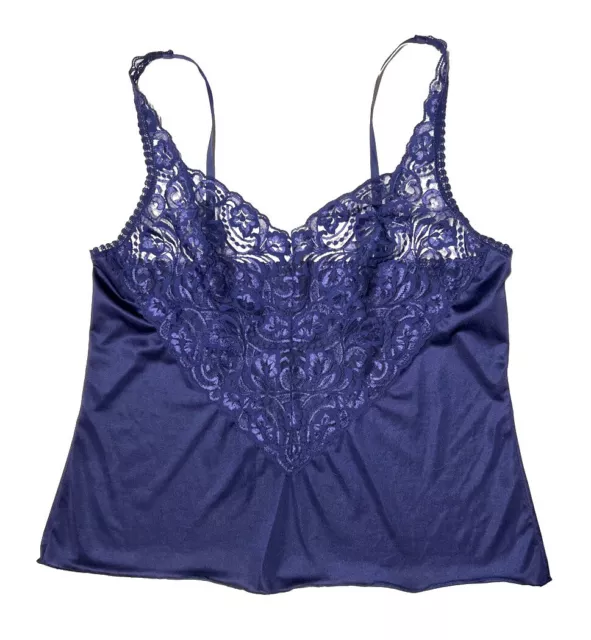 Vintage Vanity Fair Intimates Blue Silky Cami Lace Top Women’s Size 38 Medium